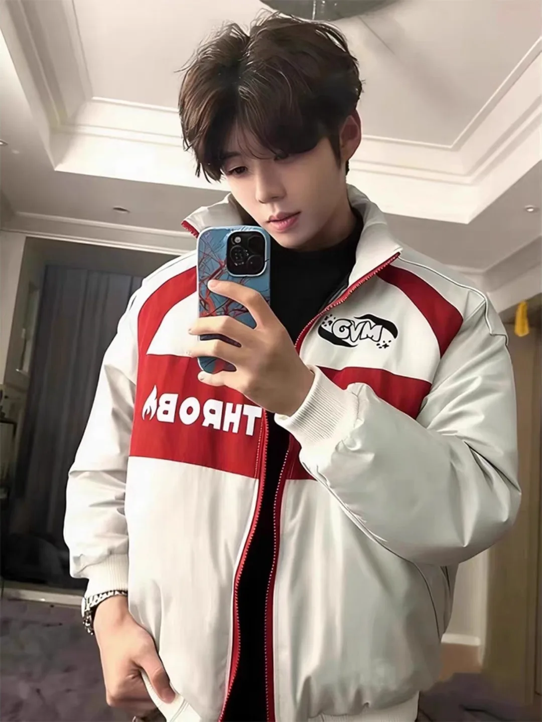 

American Sle Thiened Cotton Jaet Motorcycle Racing Jaet Stand Collar Men's Winter Coat Color Blo Outerwear