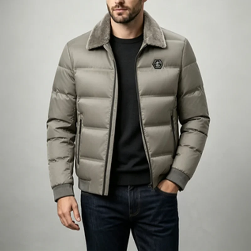 2026 winter men's down cotton jacket men turned-down collar Parka thickened warmth unisex trendy outerwear youth versatile coat