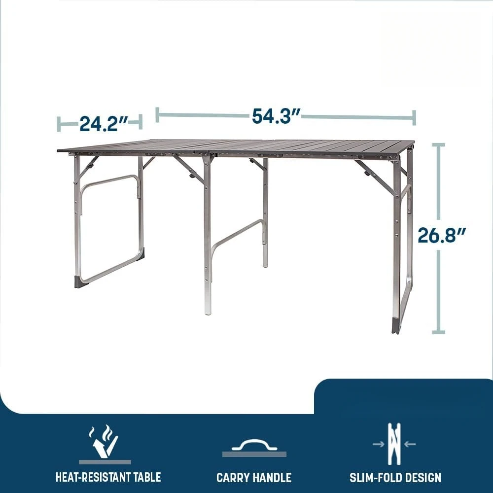 Slim-Fold Table | Portable Outdoor 4 Person Dining Table, Heat Resistant Aluminum Tabletop, Perfect for Barbecues, Camping