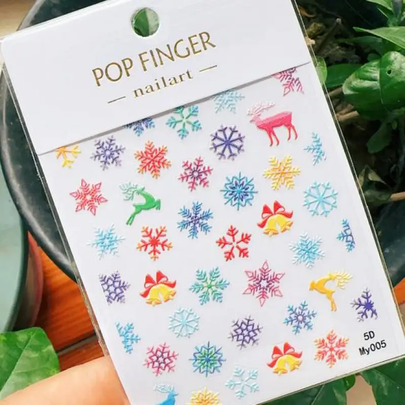 1pc 2024 Snowflake Christmas Scrapbooking Stickers Adhesive 5D Embossed Nail Decals for Winter Holiday Decoration Phone Sticker