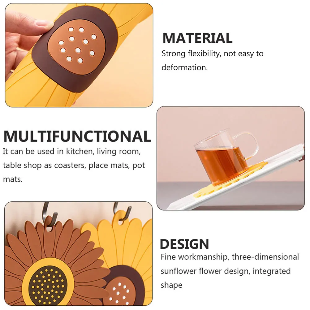 

2 Pcs PVC Waterproof Table Mat Sunflower Coaster Heat Resistant Placemat Retro Kitchen Place Mat Easy Clean Flexible Dining Home