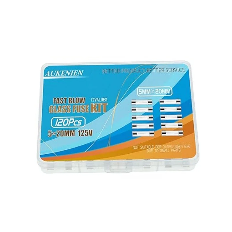 AUKENIEN 12 valori 120 pezzi Fusibili 125 V da 1 A A 20 A Max 5x20 mm Kit assortimento di fusibili in vetro ad azione rapida da 125 Volt