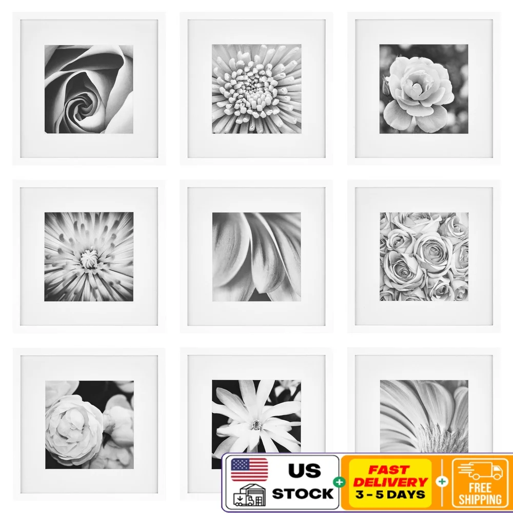 

9-Piece Square Photo Frame Gallery Kit with Wall Template Decorative Prints Memorable Photo Display