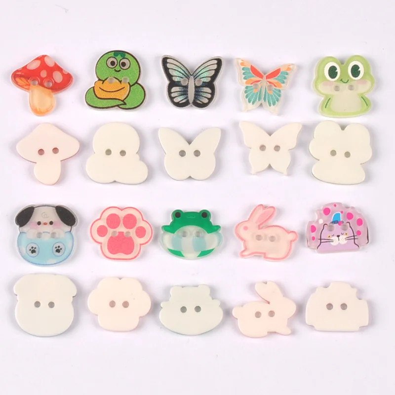 10Pcs 12-15mm Cute Animal Shaped Resin Buttons, Mixed Design Printed Buttons for DIY Projects and Scrapbooking cp4382