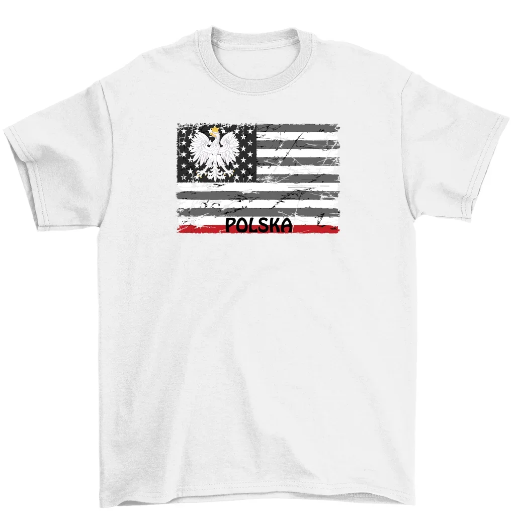 Polska Flag Poland Coat Of Arm Polish Eagle US Flag T-Shirt Men Women