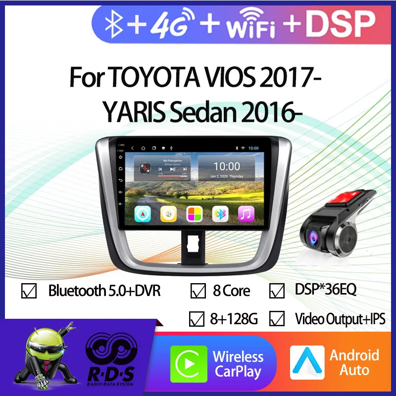 Android Car GPS Navigation For TOYOTA VIOS 2017-/YARIS Sedan 2016- Auto Radio Stereo Multimedia Player Support USB DVR