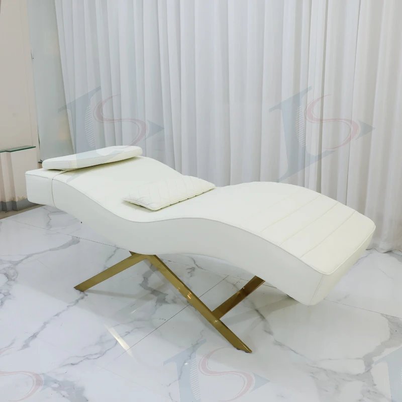 S Curve Beauty Massage Bed White PU Gold Metal X Frame With Pillows Curved Spa Facial Bed for Eyelash Salon Skin Care Room