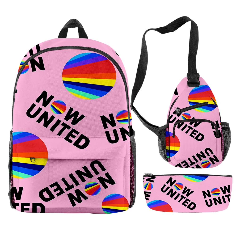 Harajuku Novelty Cool Now United POP Group 3D Print 3pcs/Set pupil School Bags Travel Laptop Backpack Chest Bag Pencil Case