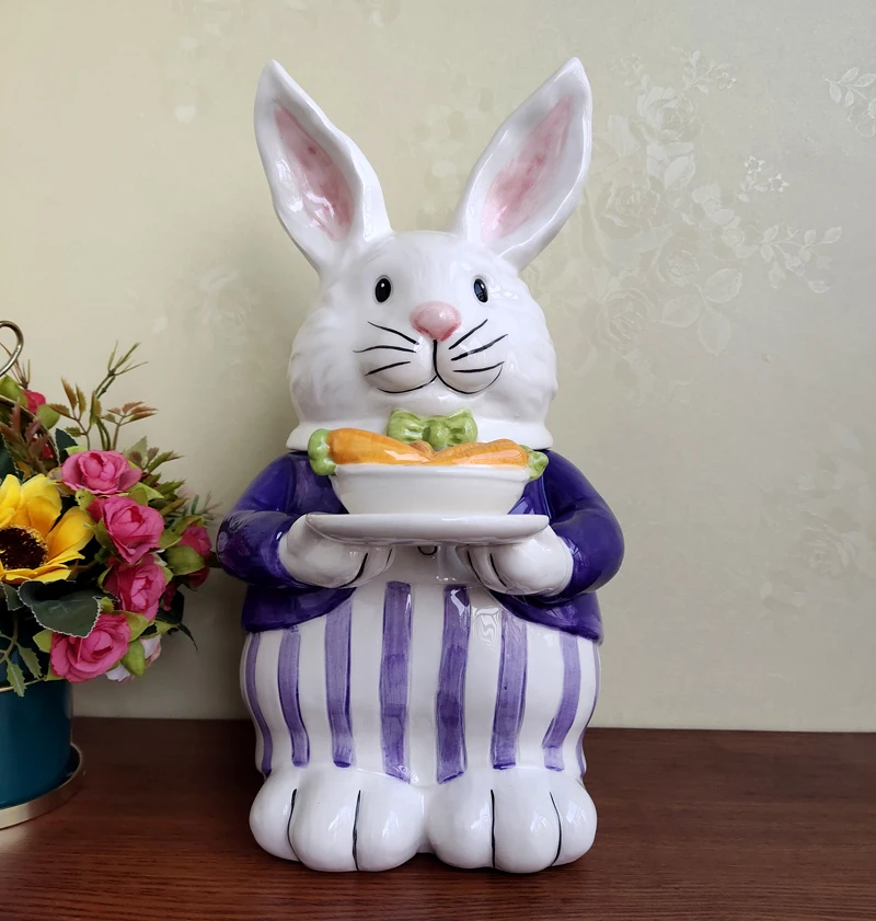 Ceramic Sculpture Chef Rabbit Candy Storage Jar, Home Decor, Living Room Decoration, Dried Fruit Tea Jar, Kitchen Food Container