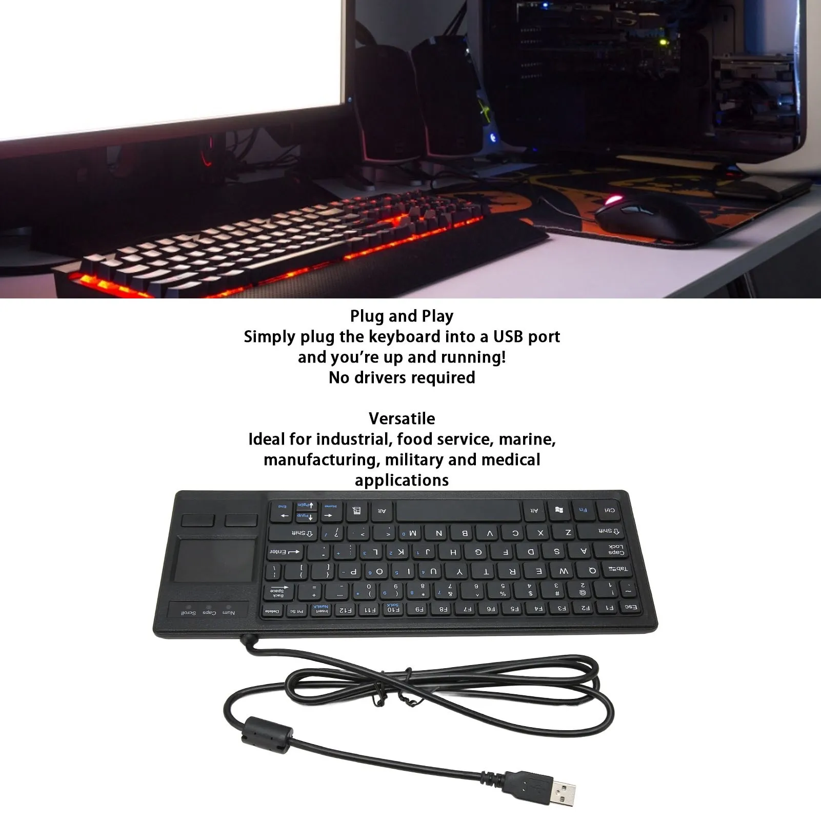Compact Touch Keyboard K 800 Keyboard with Touchpad Wired Ultra Thin Mini Compact Touch Keyboard with HUB Function Keyboard