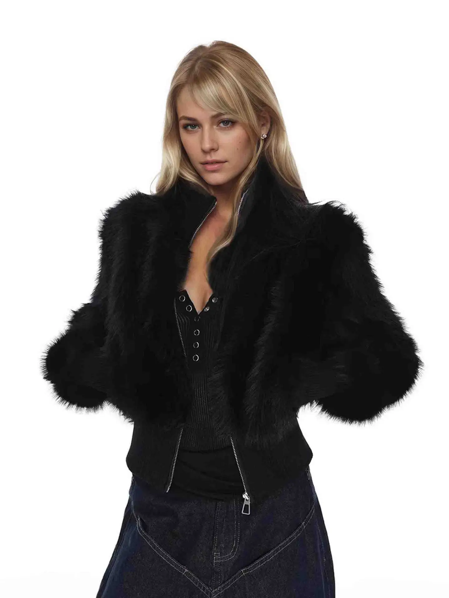 Women's Short Synthetic Fur Imitation Leather Jacket Spring Autumn Zipper Stand-Up Collar Shirt Casual Outerwear