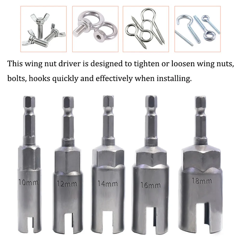 5 ชิ้น 1/4 นิ้วผีเสื้อ Bolt Socket Chrome Vanadium Steel 10/12/14/16/18 มิลลิเมตรซ็อกเก็ตประแจไขควงไฟฟ้าอุปกรณ์เสริม