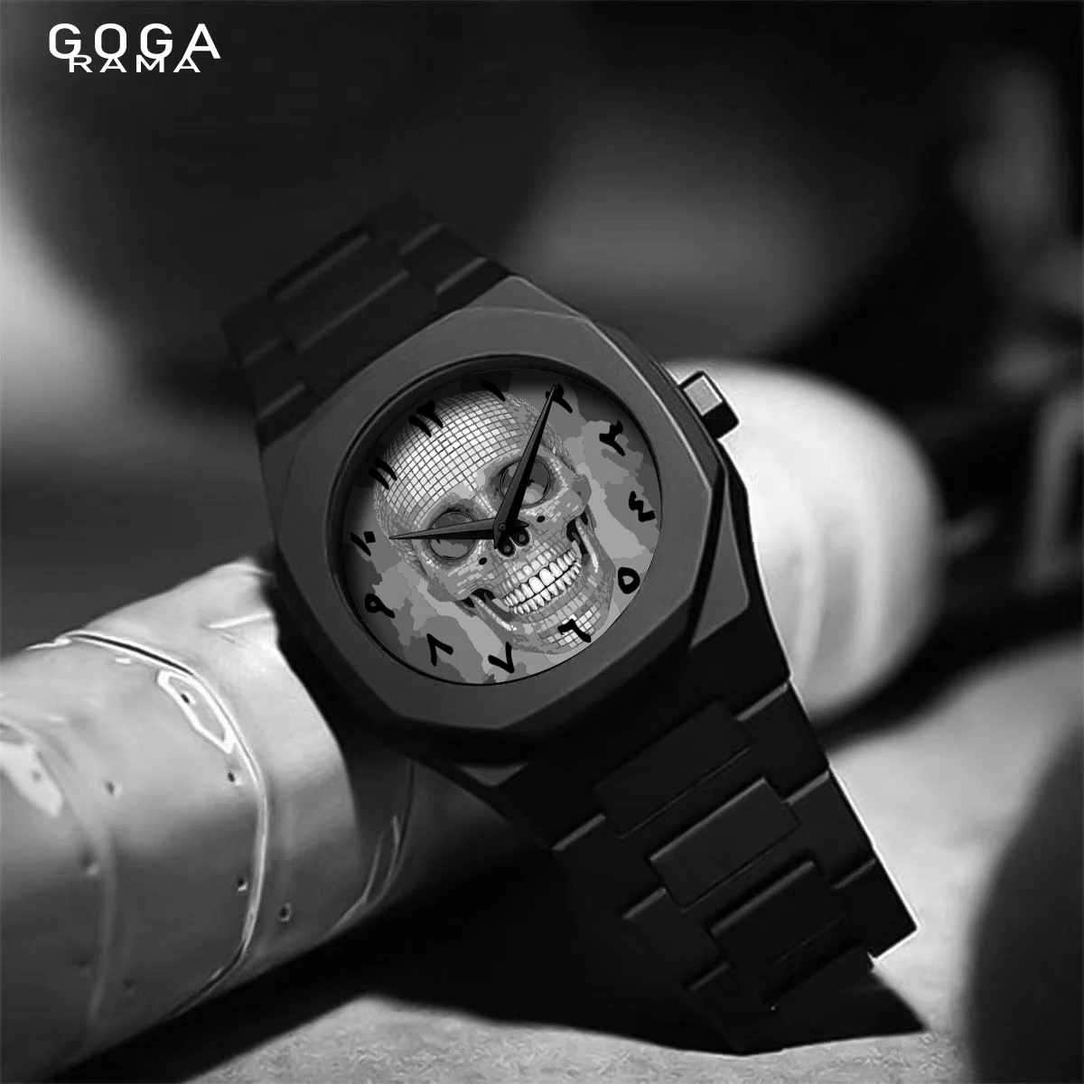 

Модные кварцевые часы с арабским циферблатом и черепом для мужчин, водонепроницаемые часы с поликарбонатным ремешком, можно настроить бренд