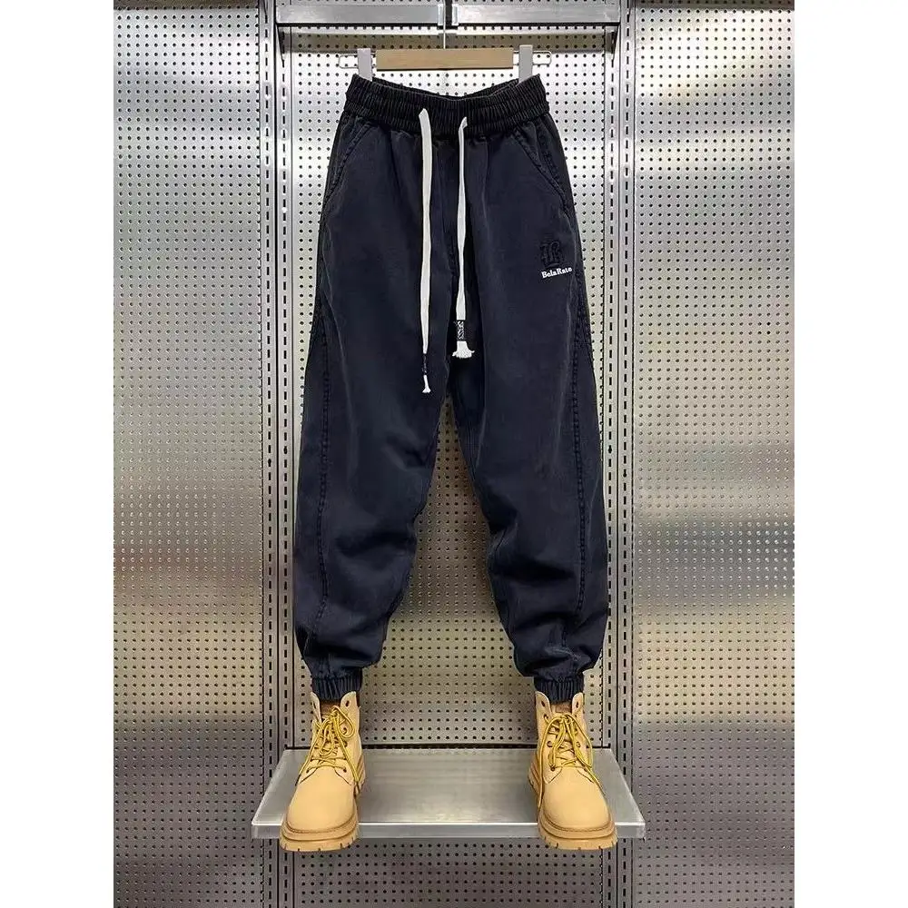 

Slim Fit Youthful Men's Jeans Casual Cotton Polyester Blend Embroidered Cuffed Straight Leg Trousers for Teenagers