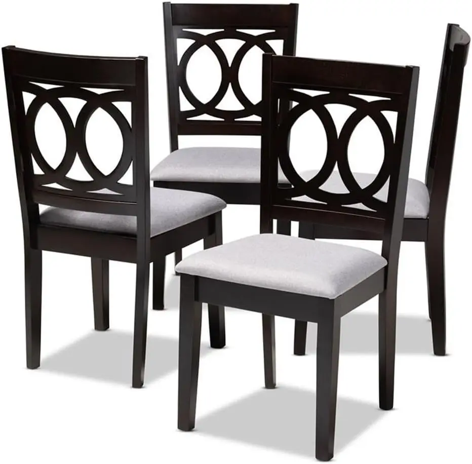 Fabric Upholstered Wood Dining Chairs Set of 4 in Gray and Brown Color