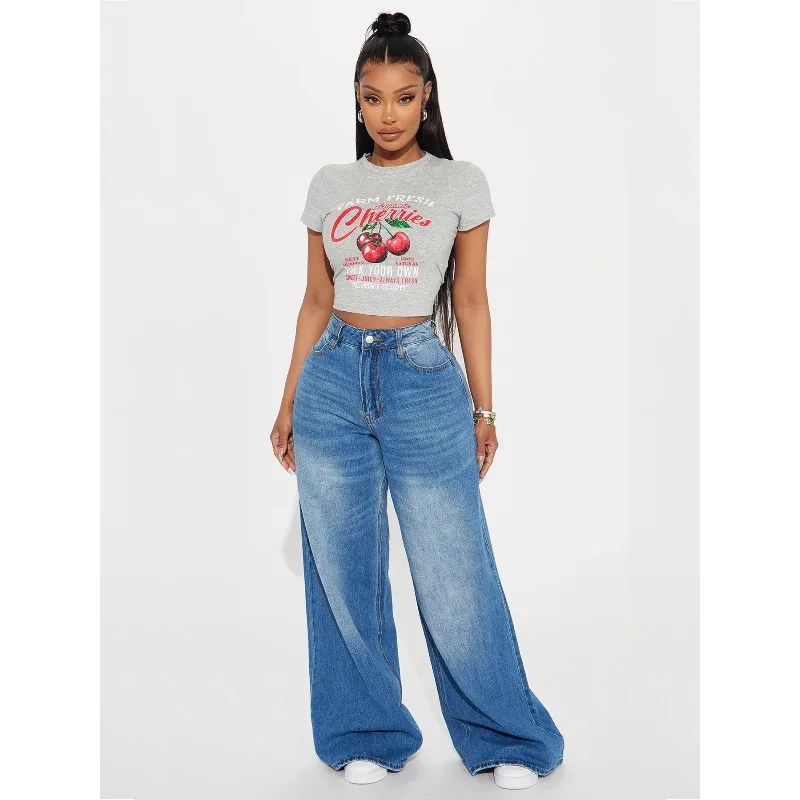 2025 Herfst Nieuwe Losse Wijde Pijpen Broek Y2K Dames Amerikaanse Retro Gepolijst Wit Multi Craft Slim Fit en Afslanken Casual Jeans