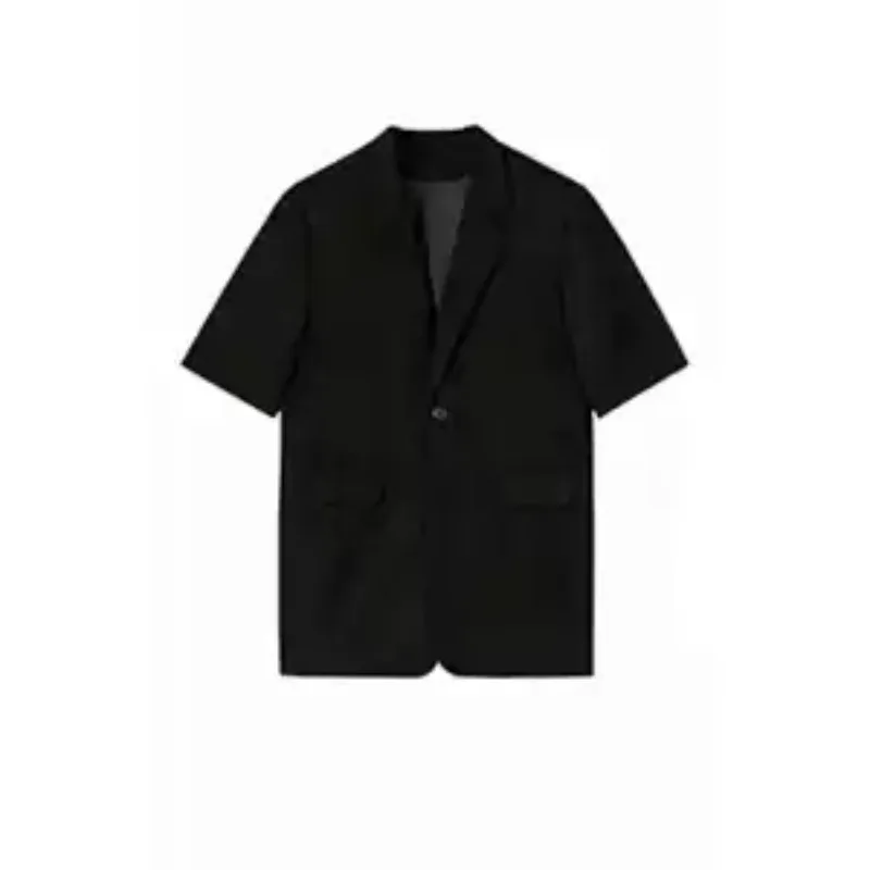 Immagine 4: Blazer da uomo a mezza manica casual nero monopetto estivo