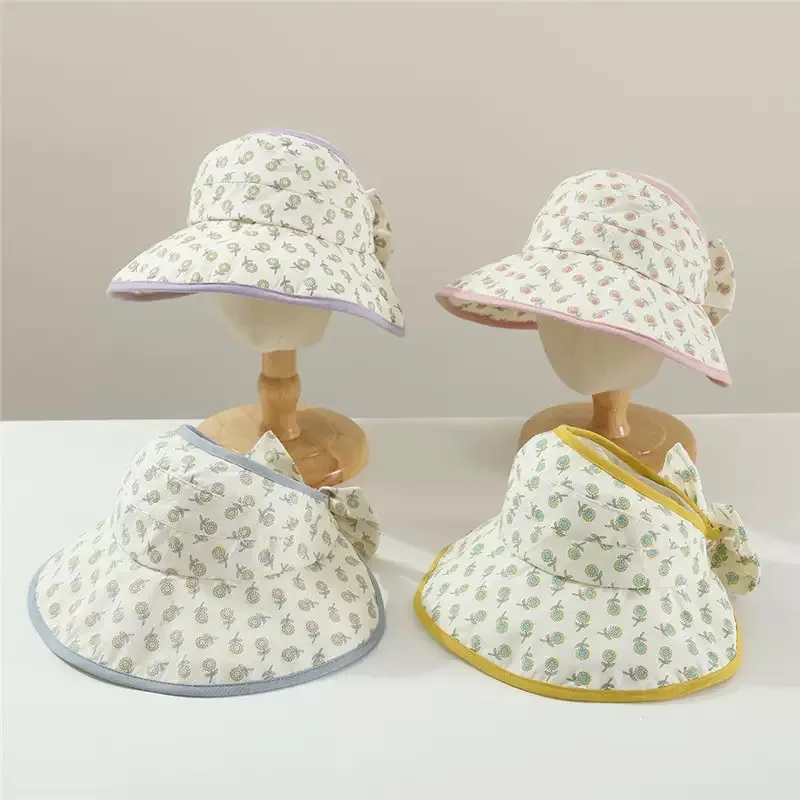 Children's sun hat with open top, light and fresh, sweet-looking young girl style summer sun protection hat, suitable for outdoo