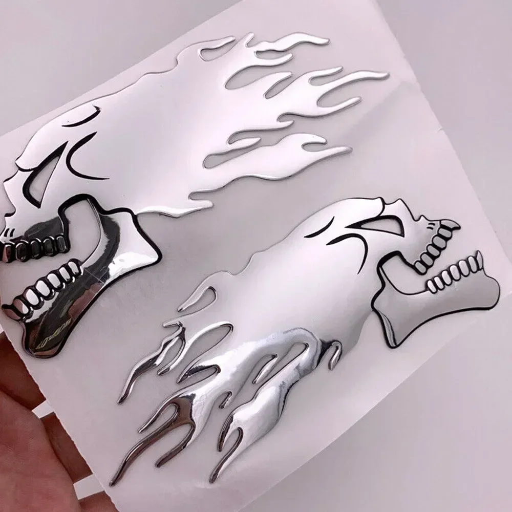 2Pcs Motorcycle 3D Sticker Car Skull Emblem Decals Fuel Tank Ghost Stickers Frame Body Decoration