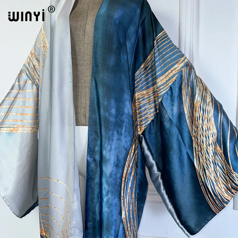 WINYI summer bohemian Kimono loose Cardigan beach outfits woman cover up kaftan evening dress long down coat dress beach wear