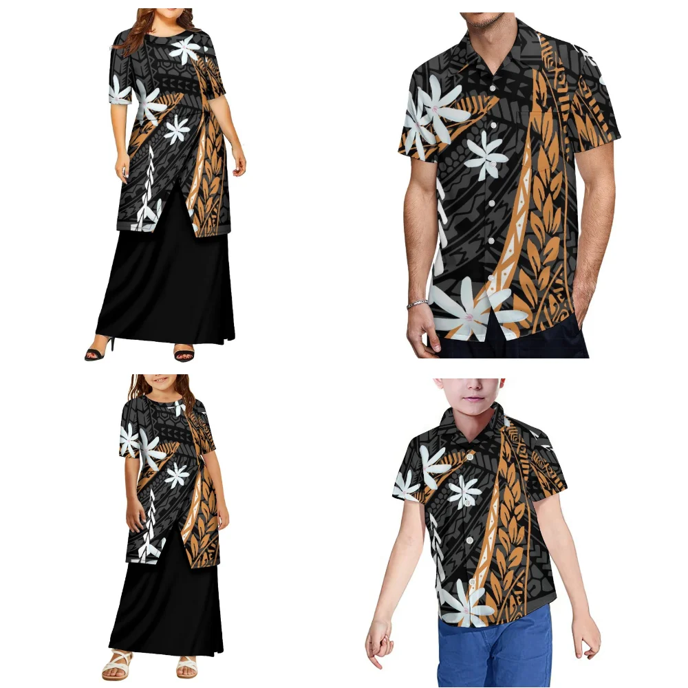 Polynesian Family Set Individualisierung Damen und Mädchen Puletasi Herren- und Jungenhemden Samoan Tribal Pattern Design Kleider