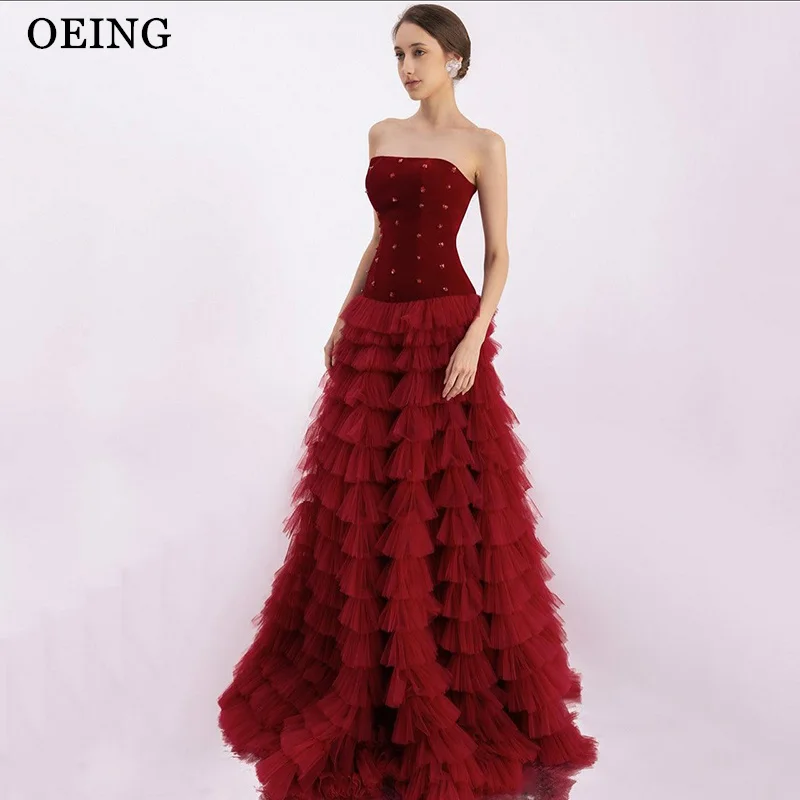 

BOEING Элегантное платье трапециевидной формы для выпускного вечера Красное без бретелек без рукавов с бисером Многоуровневое вечернее платье длиной до пола Вечернее платье по индивидуальному заказу