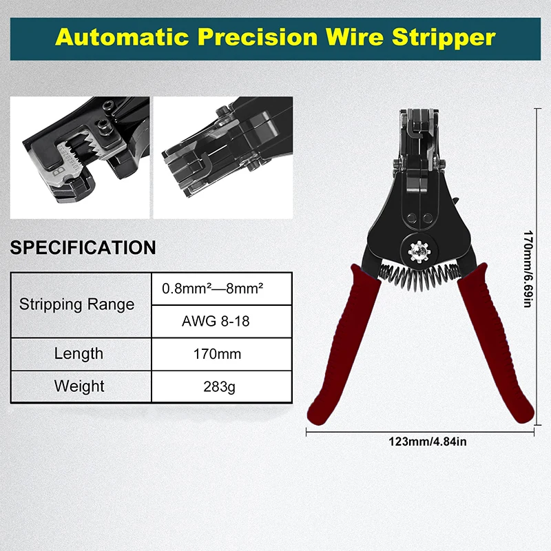 WEELEE Automatic Wire Stripper, Heavy Duty Precision Wire Stripping Tool for 8-18AWG Solid and Stranded Electrical Wire