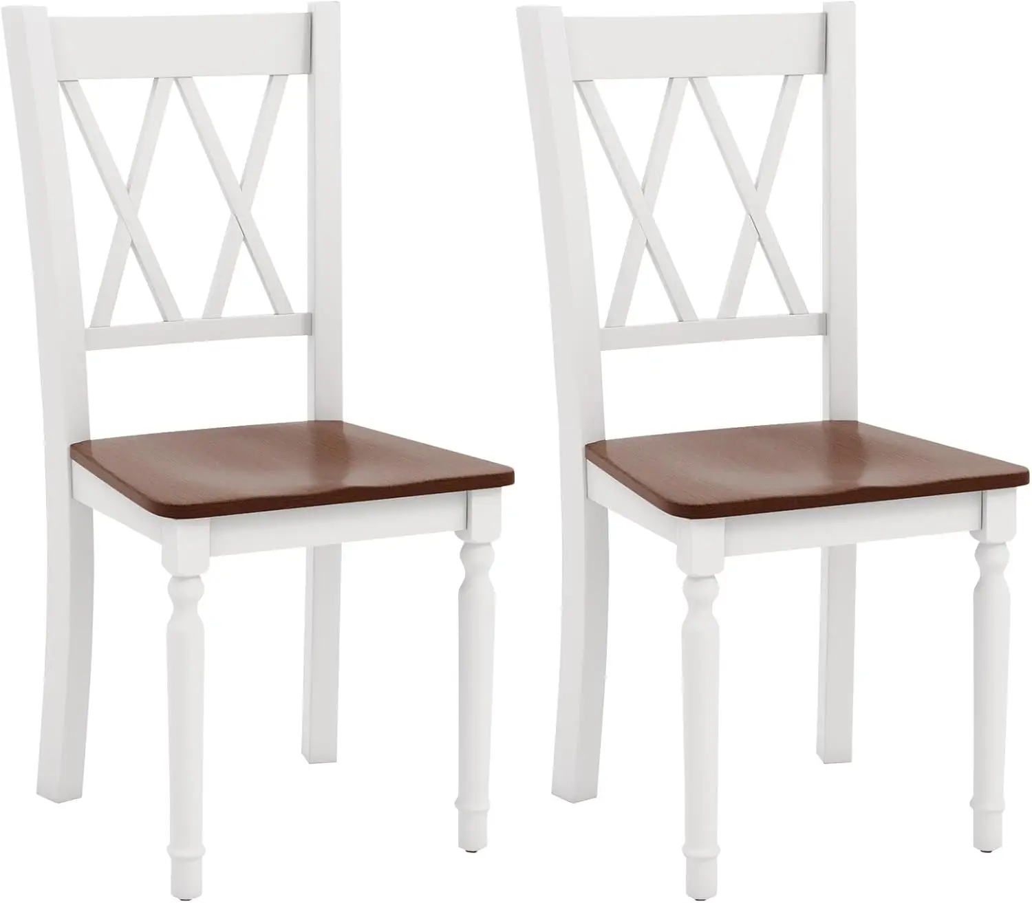White Wooden Farmhouse Dining Chairs with Rubber Wood Seat and Acacia Wood Legs for Kitchen, Heavy Duty with High Back