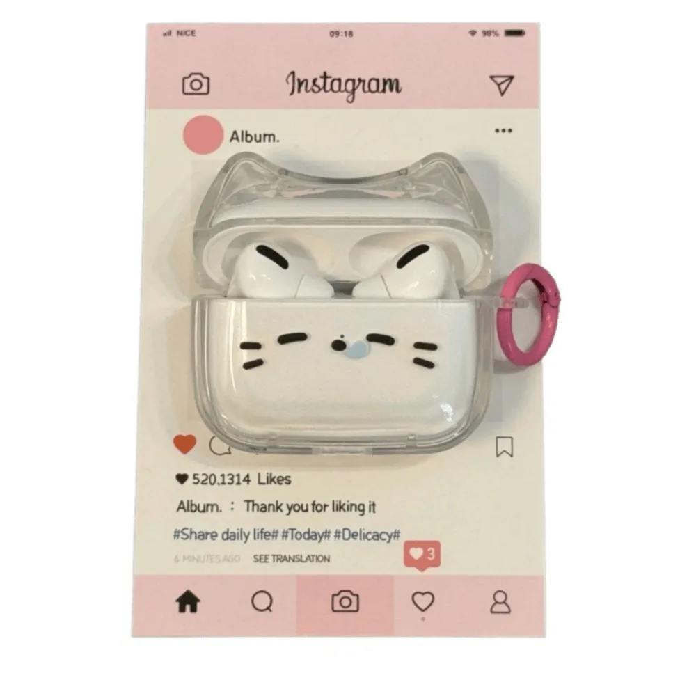 

Anti-Fall Sleepy Cat Earphone Case Dustproof with Keyring Earbuds Cover Anti-scratch Shockproof for Airpods 4 3 2 1/ Pro/Pro2