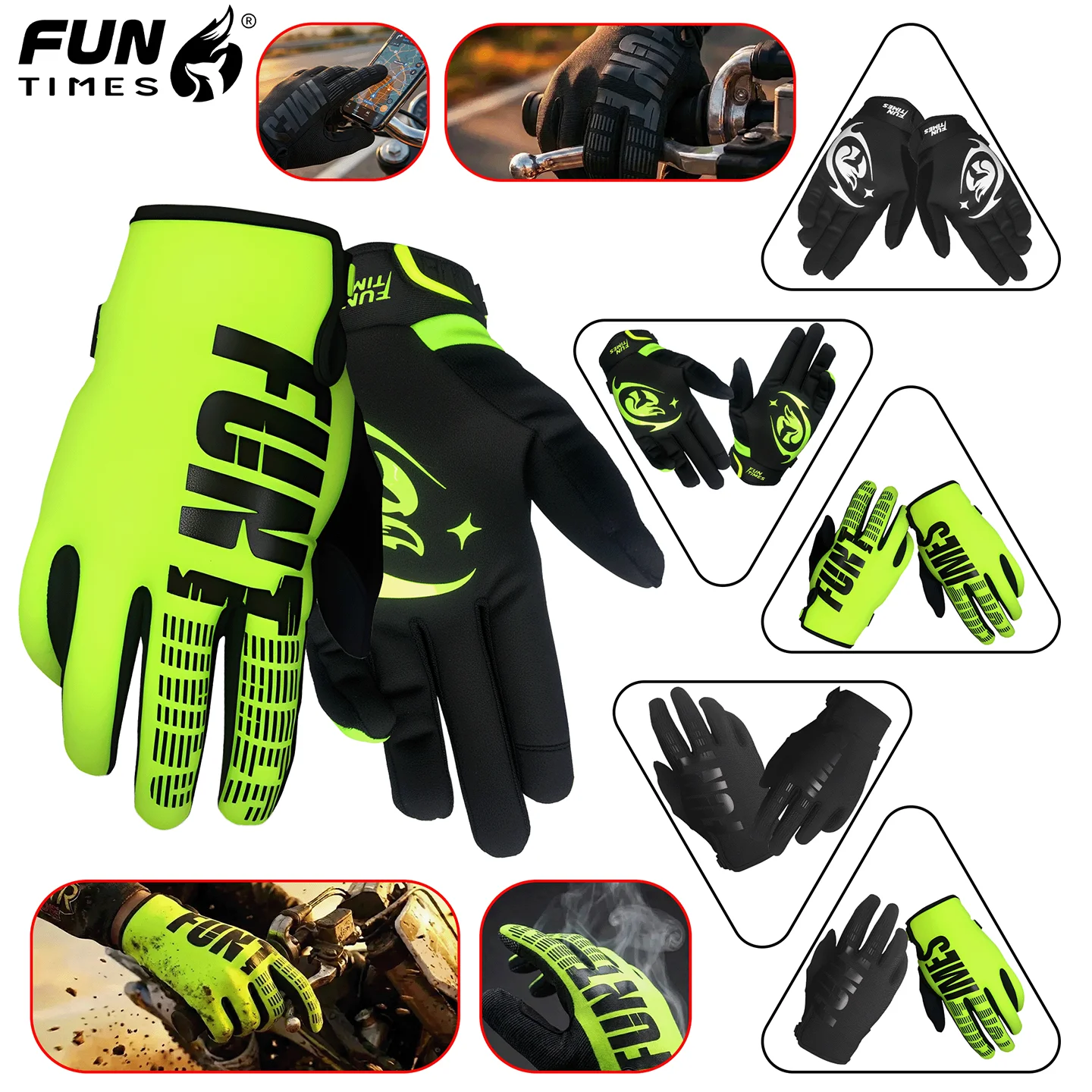 

Зимние велосипедные перчатки FUNTIMES, теплые, зеленые/черные, полнопальцевые