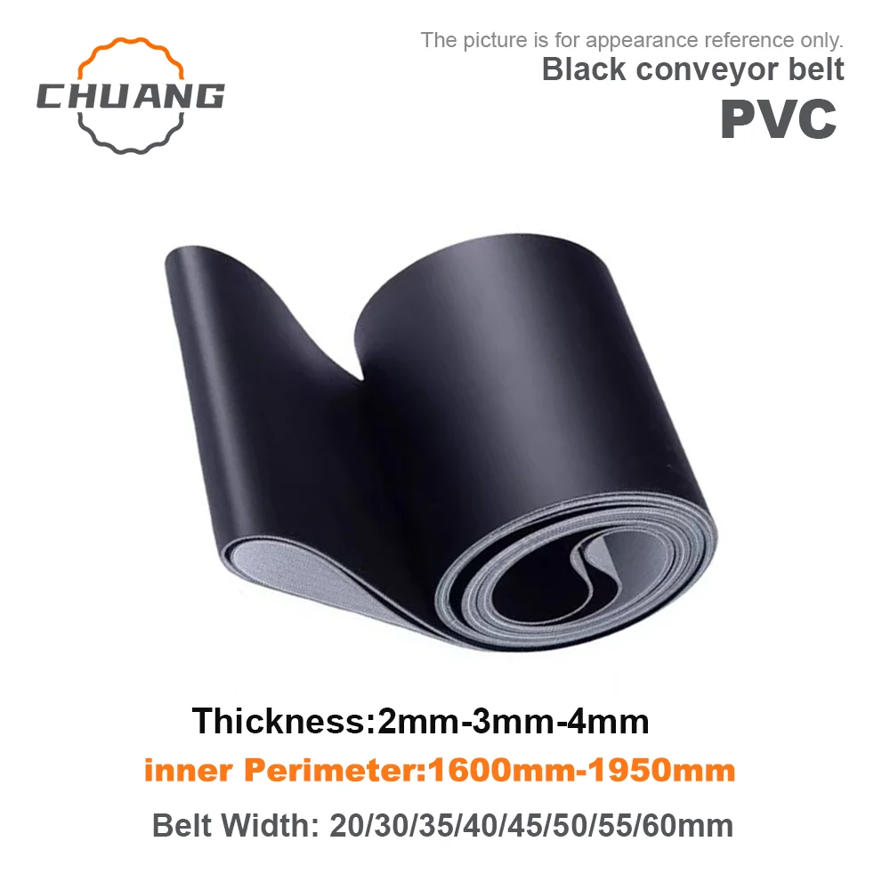 Matte Black PVC Industrial Transmission Conveyor Belt inner Perimeter:1600mm-1950mmBelt Width: 20/30~60mm(Can Customized Size)