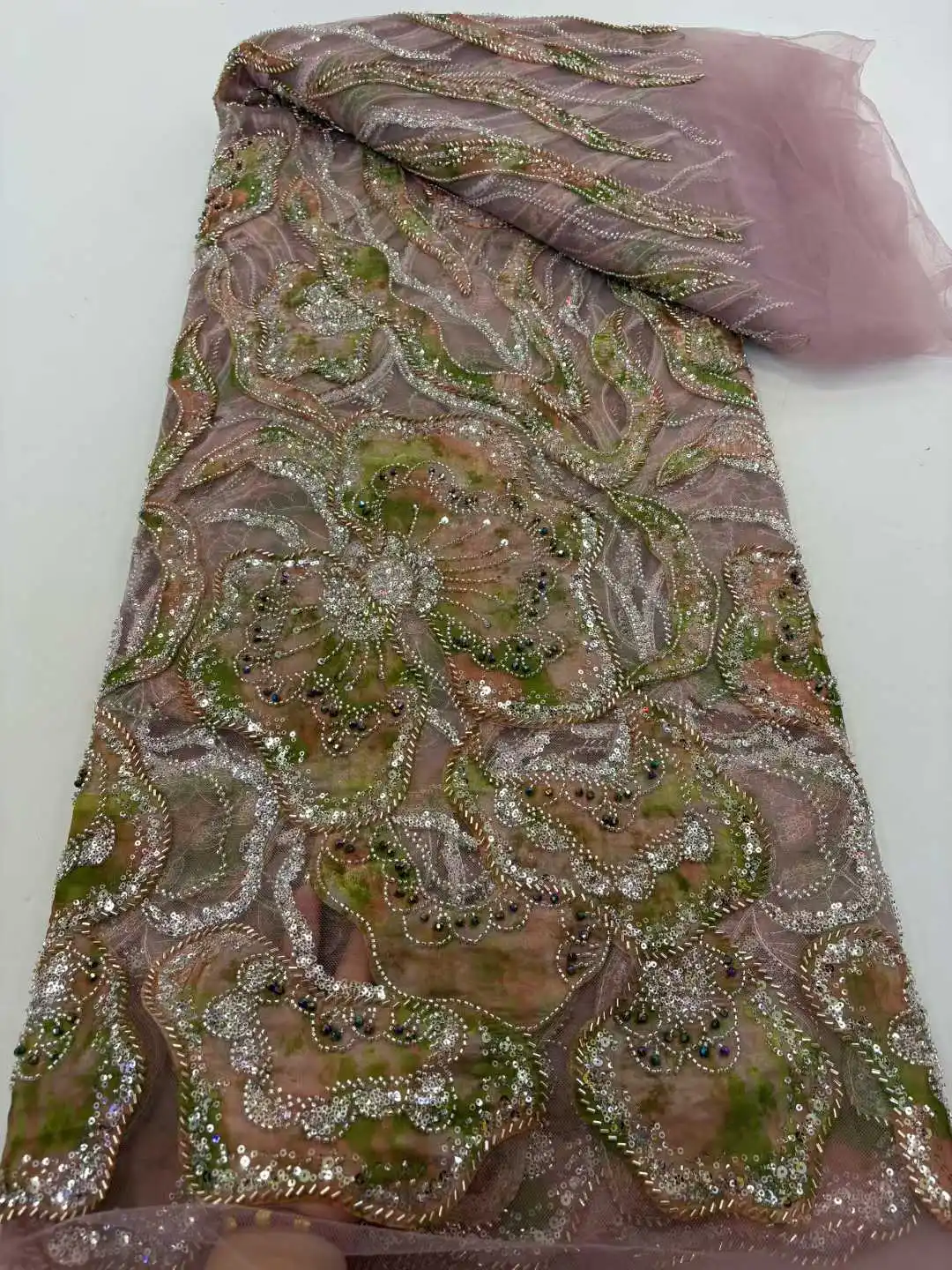 Luxuriöser Chiffon-Spitzenstoff, afrikanisch, 2025, hochwertige Spitze, 5 Yards, Pailletten, nigerianischer französischer Stoff für Abendparty-Kleider für Damen