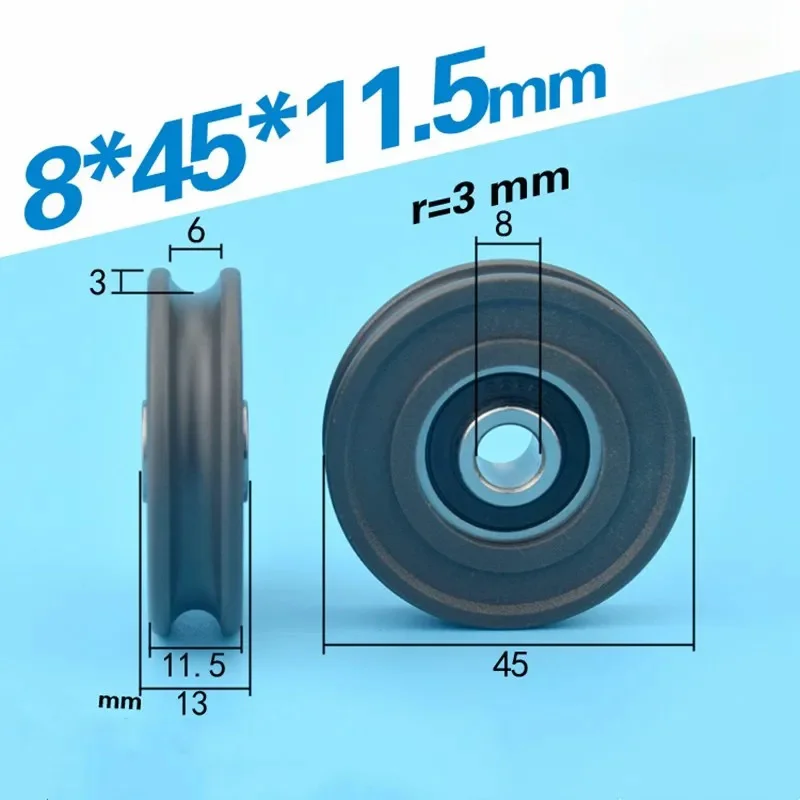 U groove Plastic coated bearing 628RS 8*45*11.5mm sliding door POM roller wheel nylon U type pulley bore size 8mm diameter 45mm