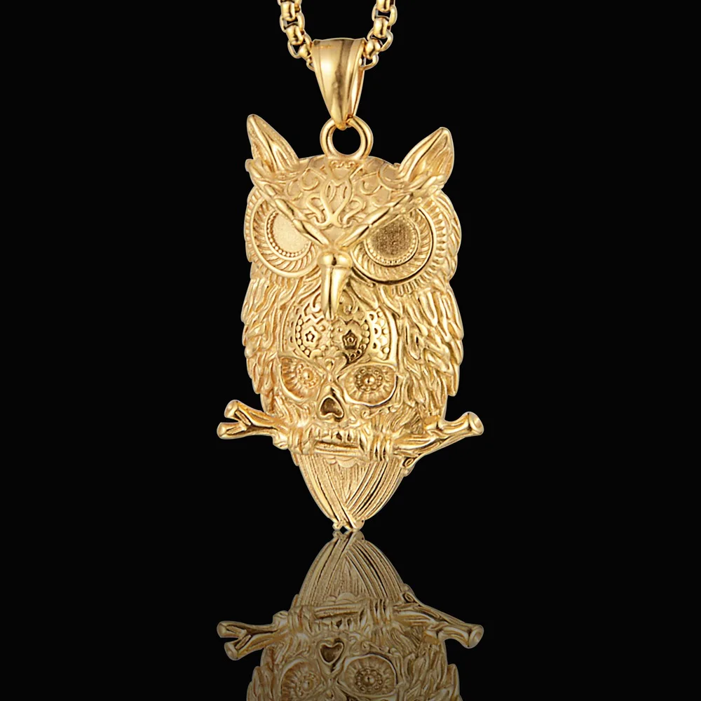 

316L Stainless Steel Owl Skull Pendant Necklace For Men Punk Gothic Style Halloween Jewelry Accessory Gift