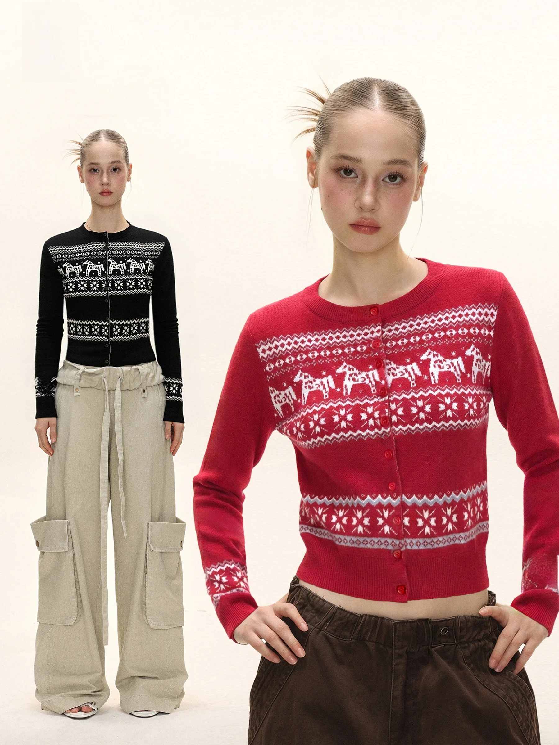 

Женский вязаный кардиган iyue: приталенный, повседневный, с цветными блоками, длинными рукавами, круглым вырезом, на пуговицах