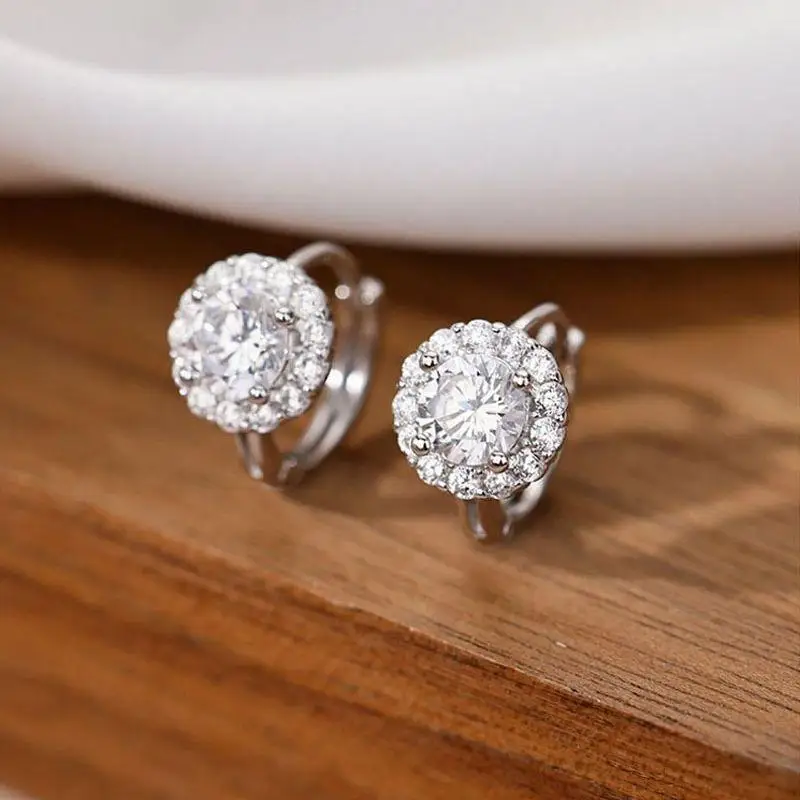Dainty Womens Hoop Earrings With Brilliant Round Cubic: Zirconia Silver Gold Purple Color Fashion Versatile