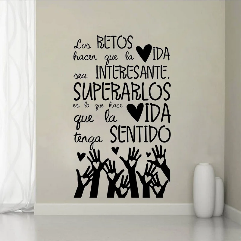Los Retos Hacen Que Spanish Quotes Wall Stickers Motivation Phrase Decorative Decals Poster Vinyl Living Room Art Murals