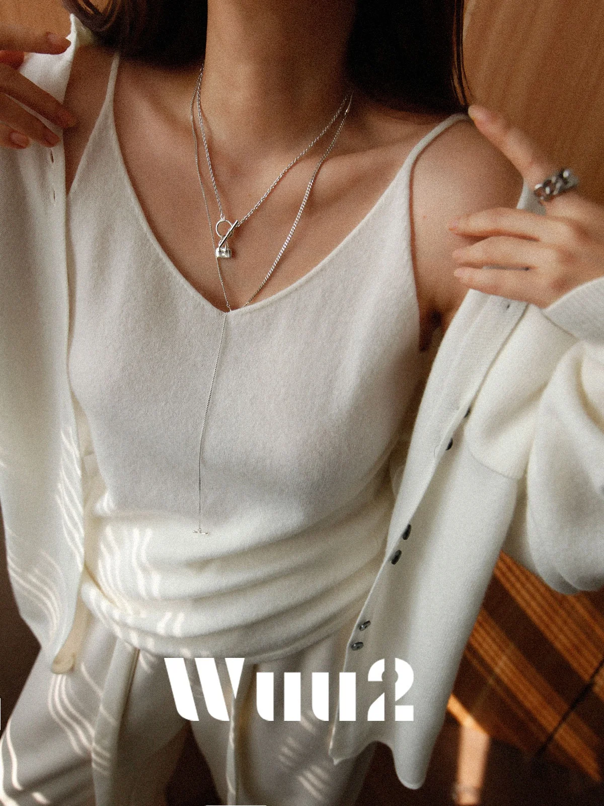 

Wuu2 Camere Knitted Strap Vest Women's Inner Wear Outerwear Base Layer High-End Feel Winter Faion mat Loose Fit