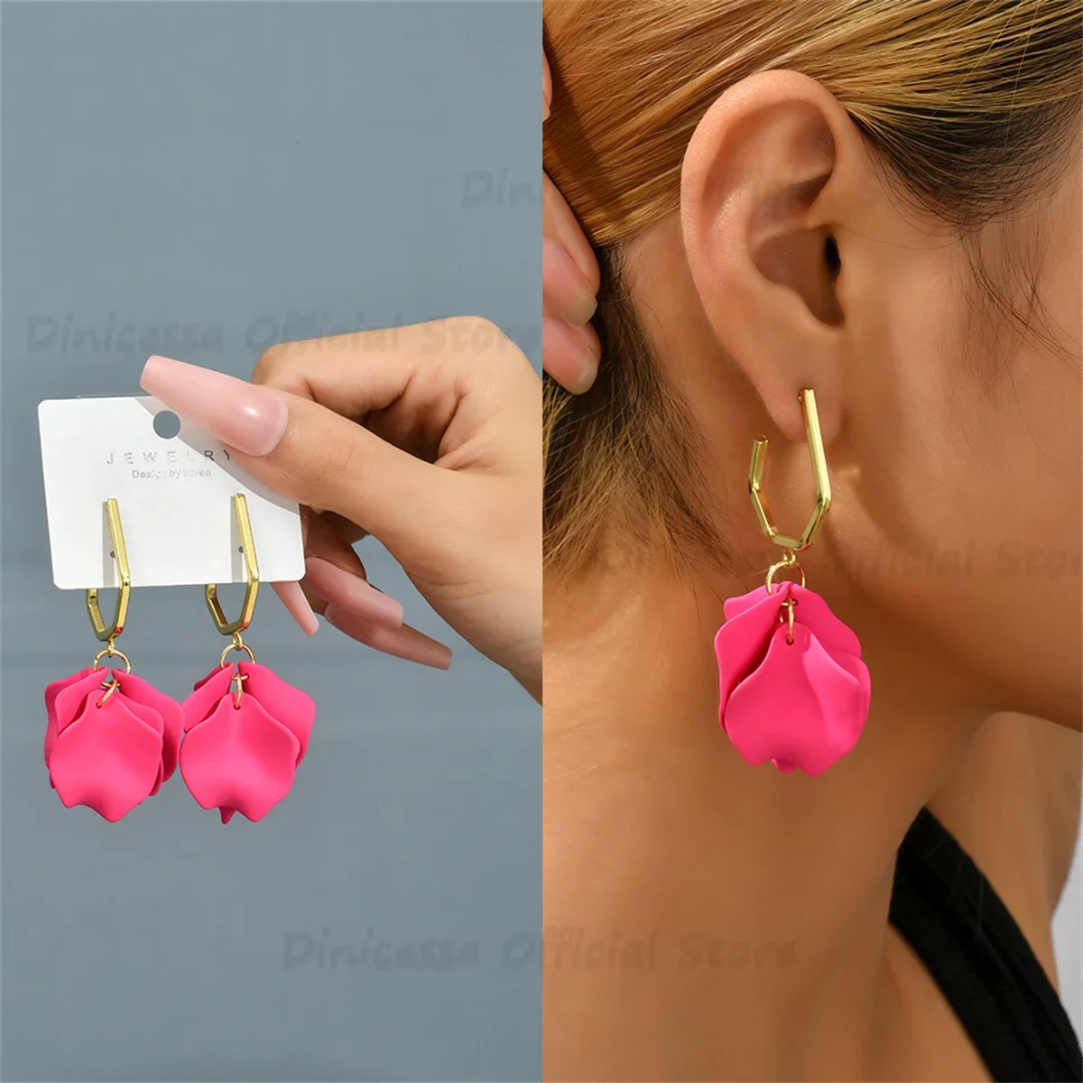 Korean Fashion Acrylic Rose Petals Flower Dangle Earrings for Women Luxury Trendy Design Wedding Party Jewelry Accessory