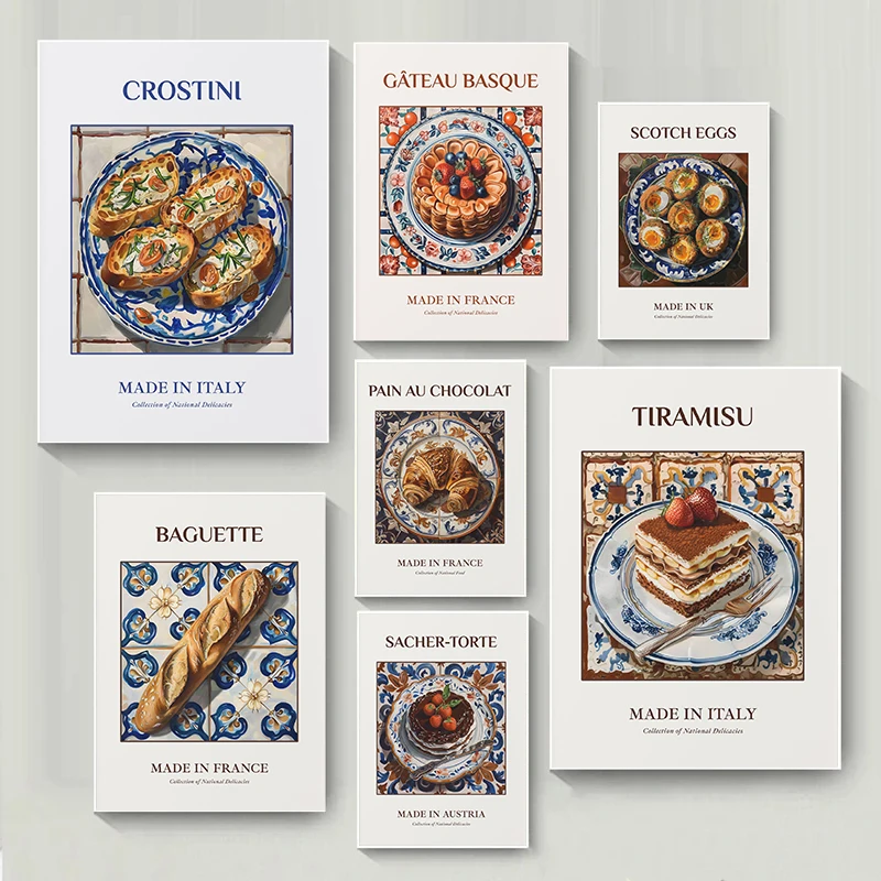 Pósteres de cocina de Austria, Francia, Portugal, postre, arte de comida, pintura en lienzo moderna, imágenes artísticas de pared, tienda de postres, regalos de decoración del hogar