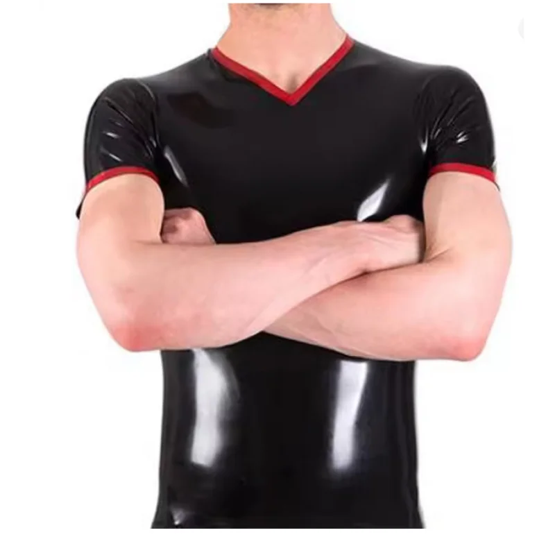 

Latex Shirt with Short Sleeves Rubber Clothes Tee Men's customization