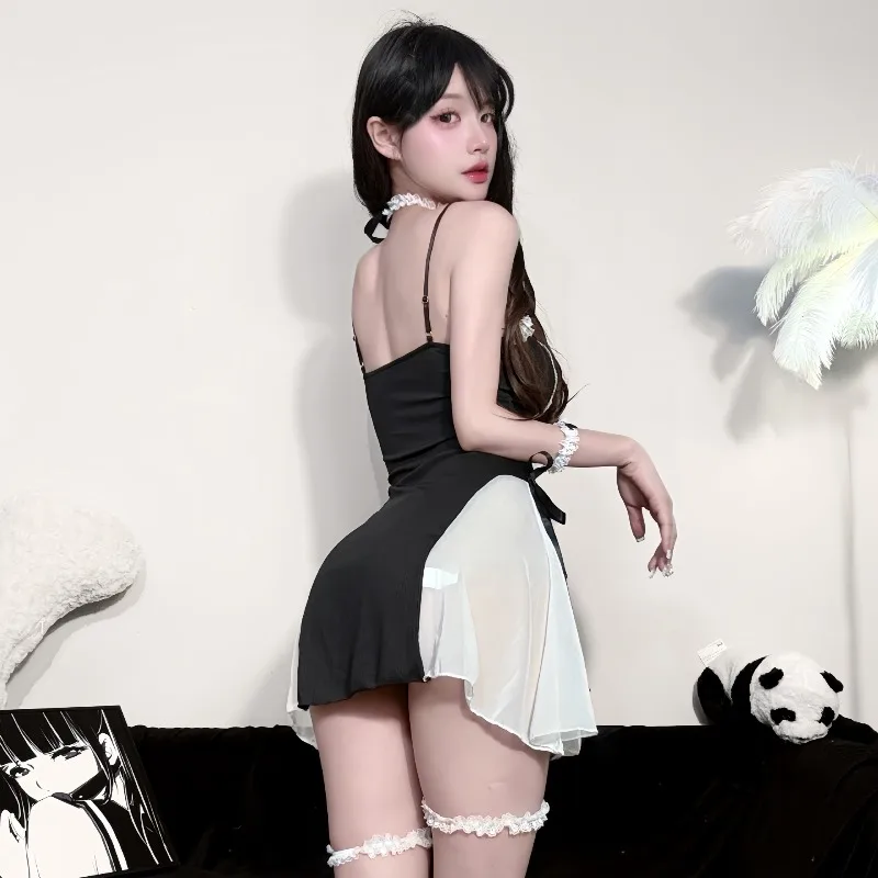 Renda empregada babydoll feminino doce arco vestido de renda pornô corpo lingerie sexy uniforme tentação sexo erótico terno novidade pijamas