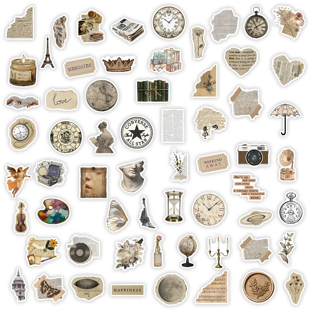 Vintage Elements Newspaper Stickers DIY Gift Toys Decal for Scrapbook Phone Decorative Luggage Bottles Decorative Waterproof