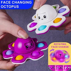 3IN1 Flip Octopu Press It Toy Finger Spinner Brinquedos Anti Aliviar Stress Mão Fingertip Gyro Push Bubble Change Face Brinquedo Sensorial