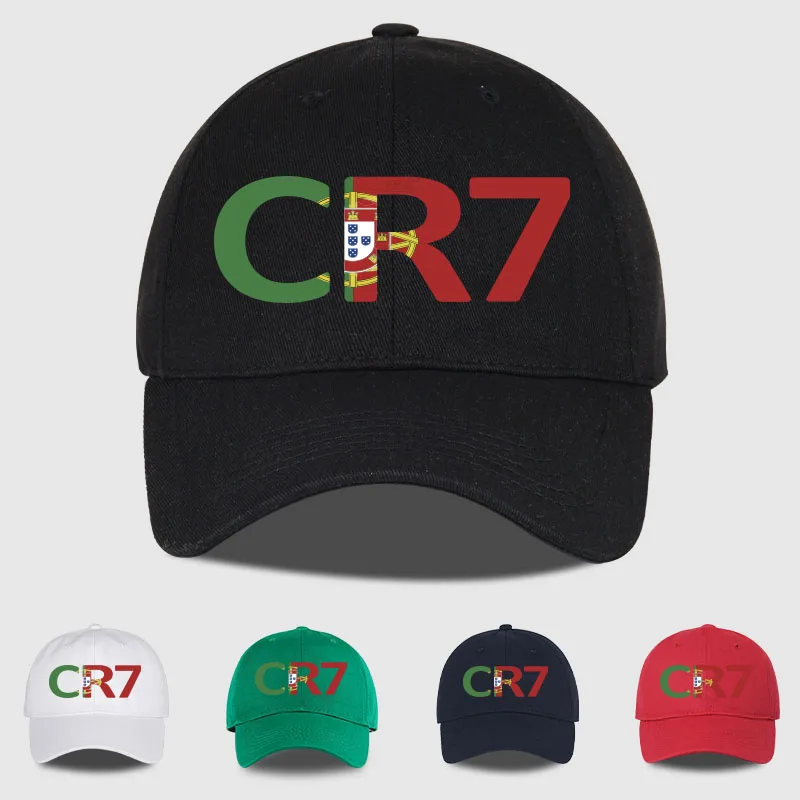 Boné de beisebol preto com estampa CR7 Portugal, ajustável, unissex, para jogadores de futebol, casual, chapéu de sol
