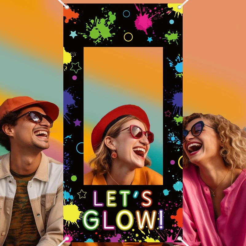 Let's Glow Fotobox-Rahmen Neon-Graffiti Foto-Requisiten Happy Birthday Party Dekorationen Erwachsenen Fluoreszierende Party-Zubehör – Detail 5