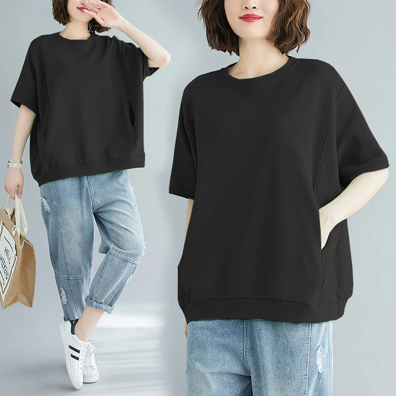 Women Crew Neck Summer Casual Solid Color T-Shirt Comfortable, Suitable for Home, Dog Walking, Weeding, Exercise, Yoga, Running