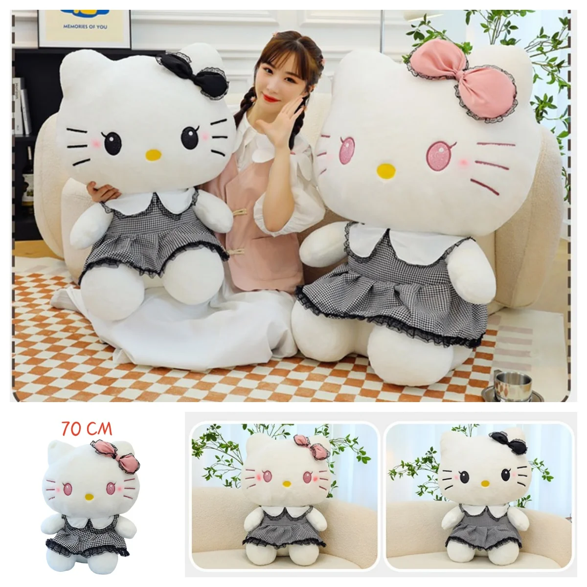 Sanrio Large 70cm New Dark Hello Kitty Plush Toys Kawaii Hello Kitty Doll Pillow Room Decoration Girl Birthday Surprise Gift