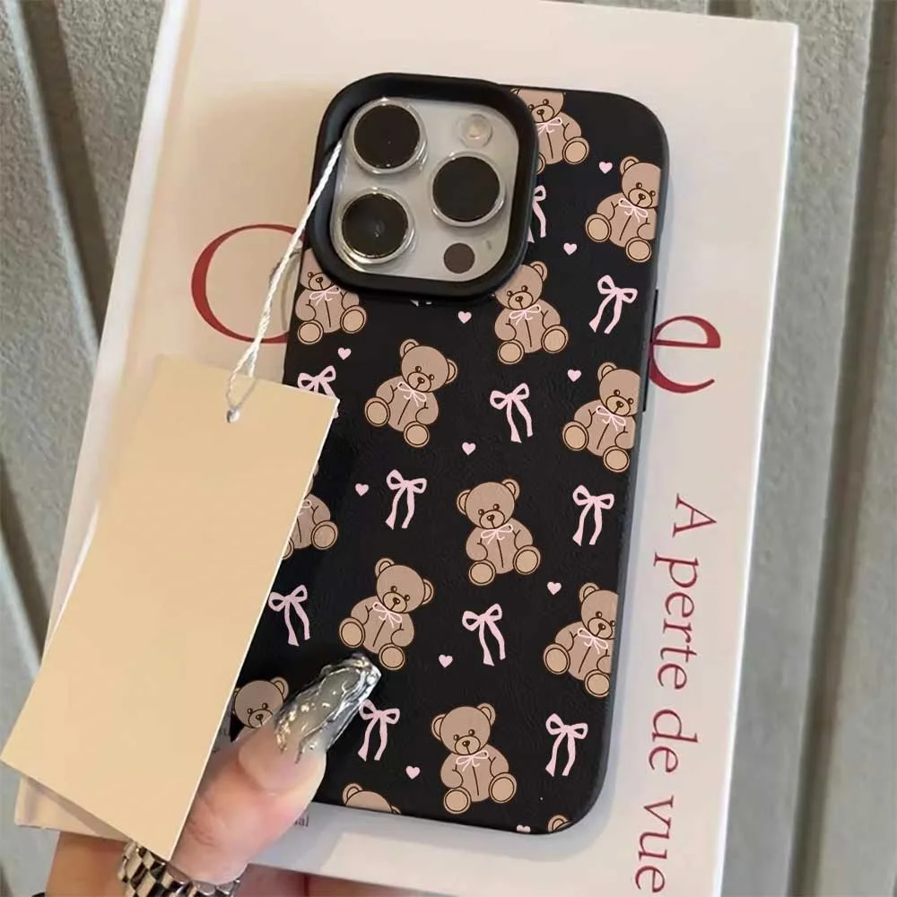Niedliche Teddybär-Handyhülle mit rosa Schleife für iPhone 17 16 15 14 13 12 11 Pro Max 16 15 Plus XR, Silikon, matt, weich, stoßfest – Detail 8