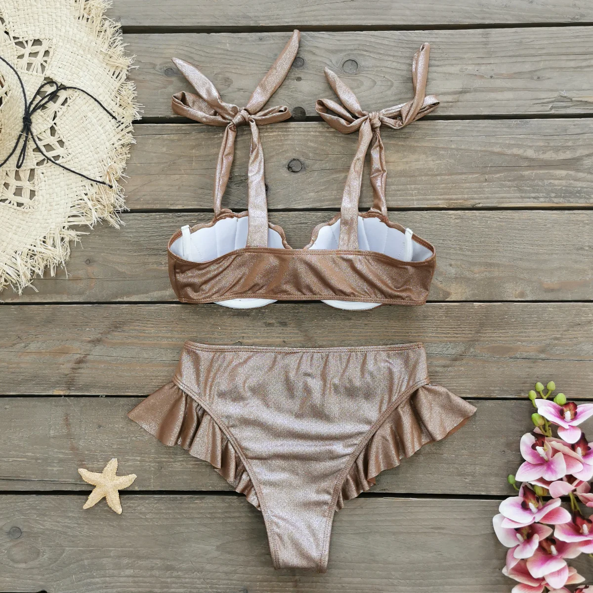 Sexy Ruffle Bikini Set Women Swimwear High Waist Slipt Swimsuit Lady Bathing Suit 2024 Autumn Holiday Beachwear Female Clothes